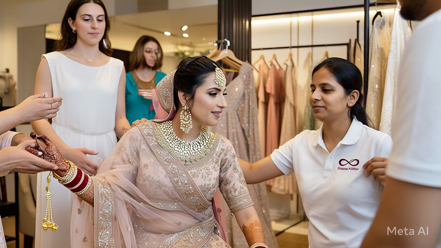 Bride getting flawless makeup done, styled in pastel lehenga with statement bridal jewellery set.