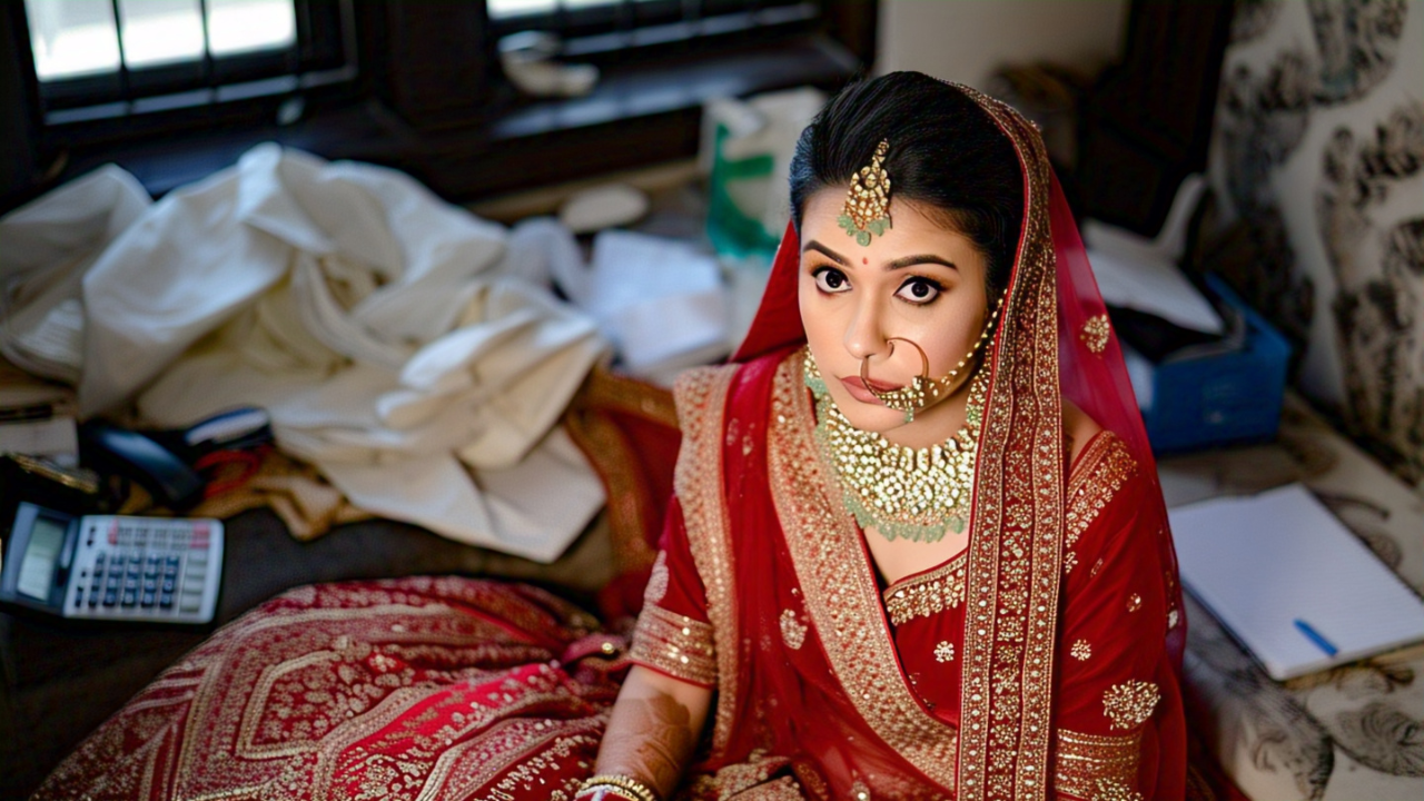 Traditional bridal jewellery set with necklace, earrings, and maang tikka.
